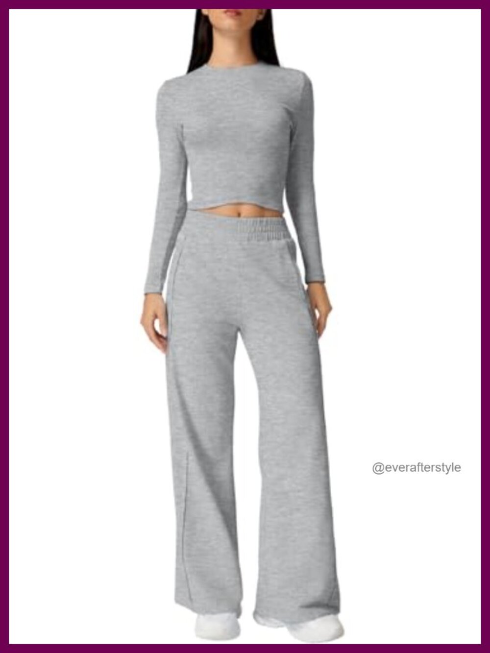 Women's 2 Piece Lounge Set Long Sleeve Ribbed Knit Crop Top Wide Leg Pants
